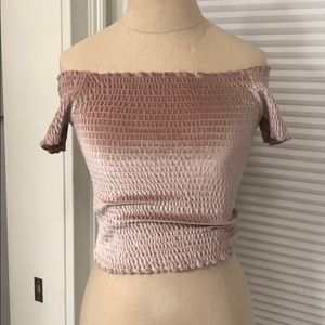 NWOT URBAN Pink Velvet Off the Shoulder Crop Top